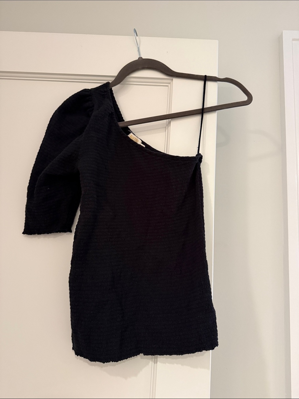 Nation LTD One-Shoulder Black Mini Dress with Puff Sleeve